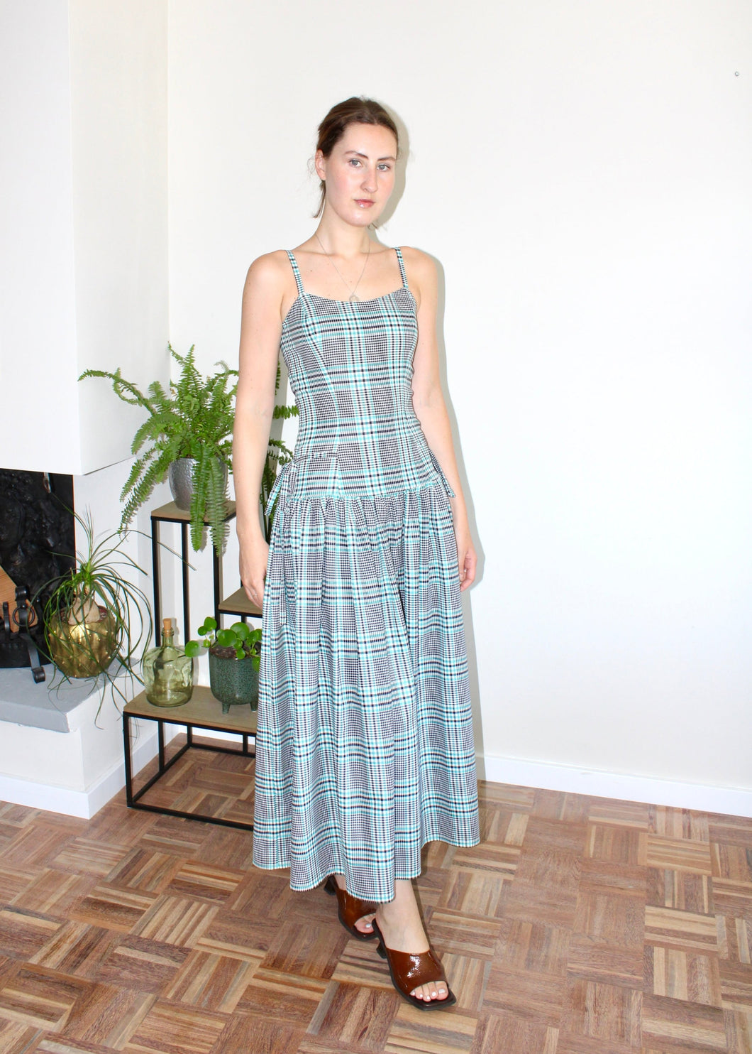 Felicity dress midi plaid aqua