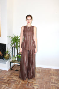 Amelia top brown stripe linen