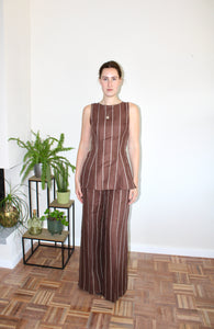 Amelia top brown stripe linen