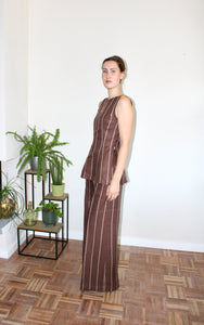 Amelia top brown stripe linen