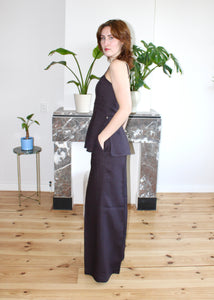 Amelia low neckline top espresso brown linen