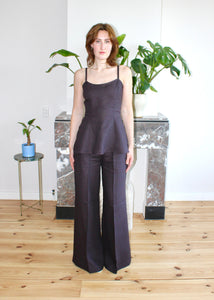 Amelia low neckline top espresso brown linen