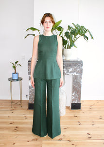 Amelia top forest green linen