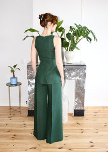 Amelia top forest green linen