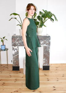 Amelia top forest green linen