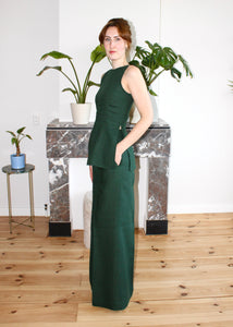 Amelia top forest green linen