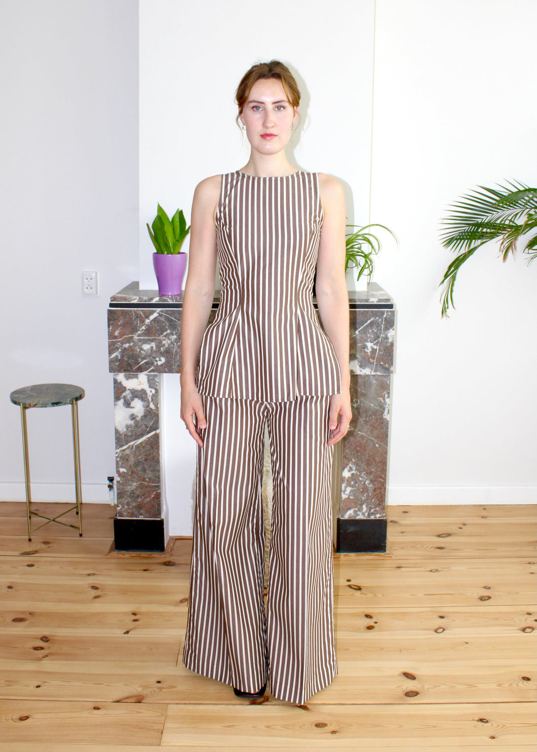 Amelia top brown stripe