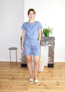 Stacy top short sleeves dusty blue linen