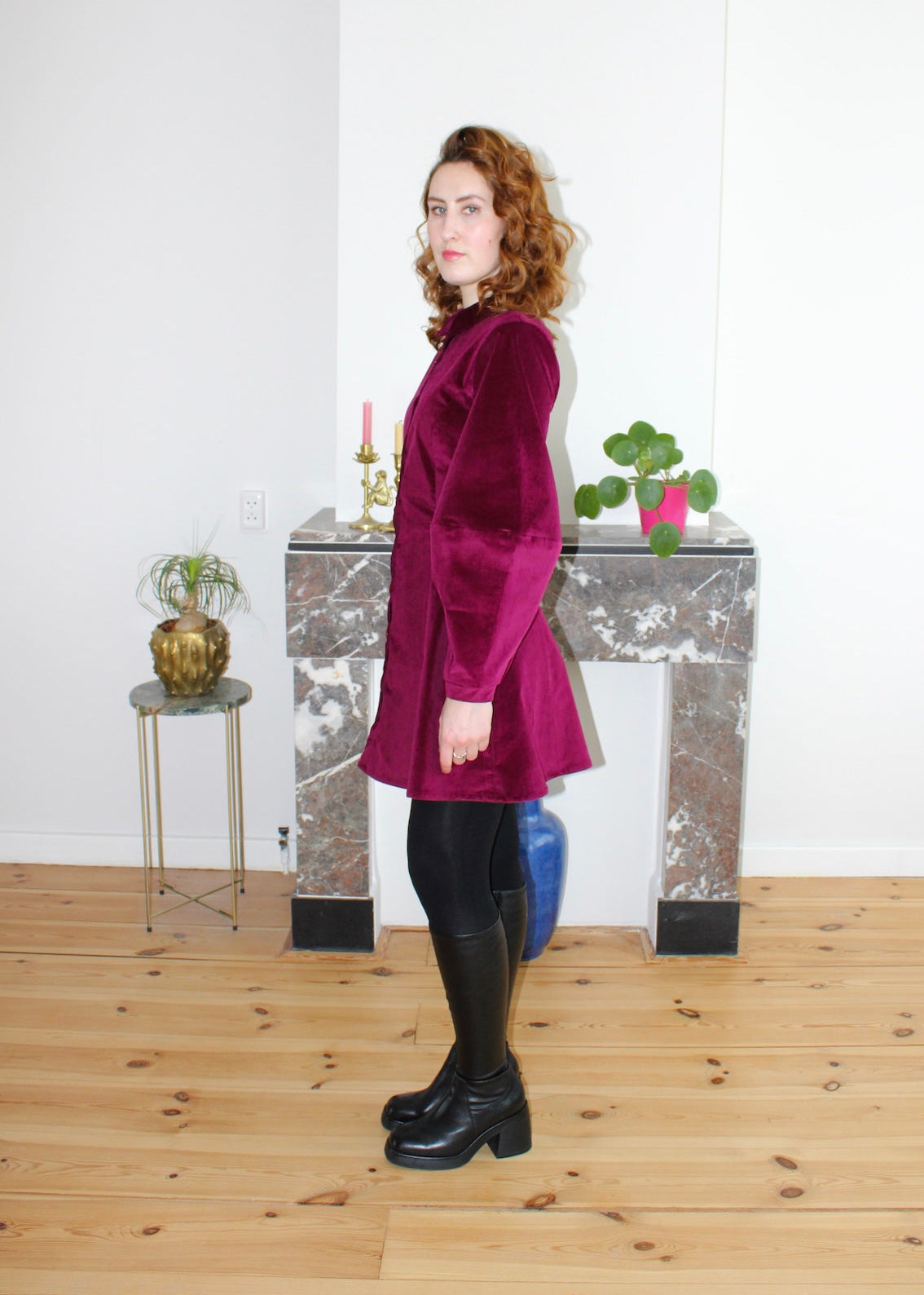 Gloria mini dress plum corduroy