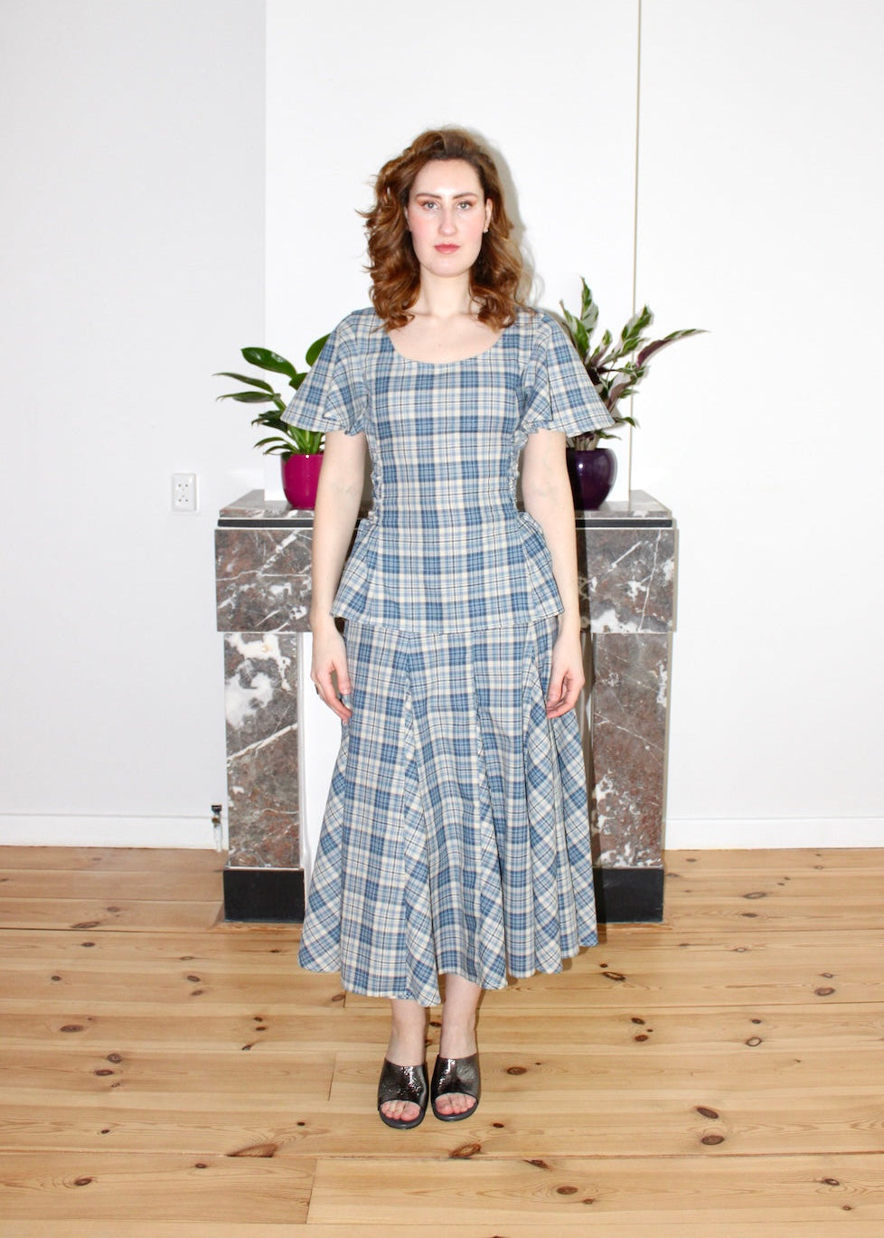 Rhiannon long midi skirt blue plaid