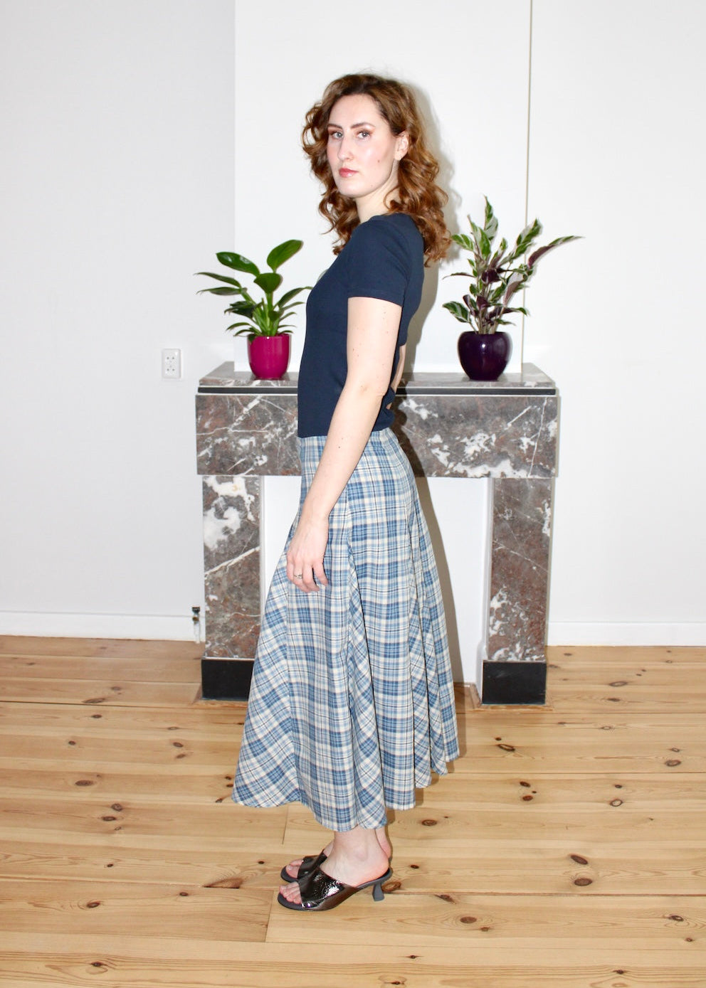 Rhiannon long midi skirt blue plaid
