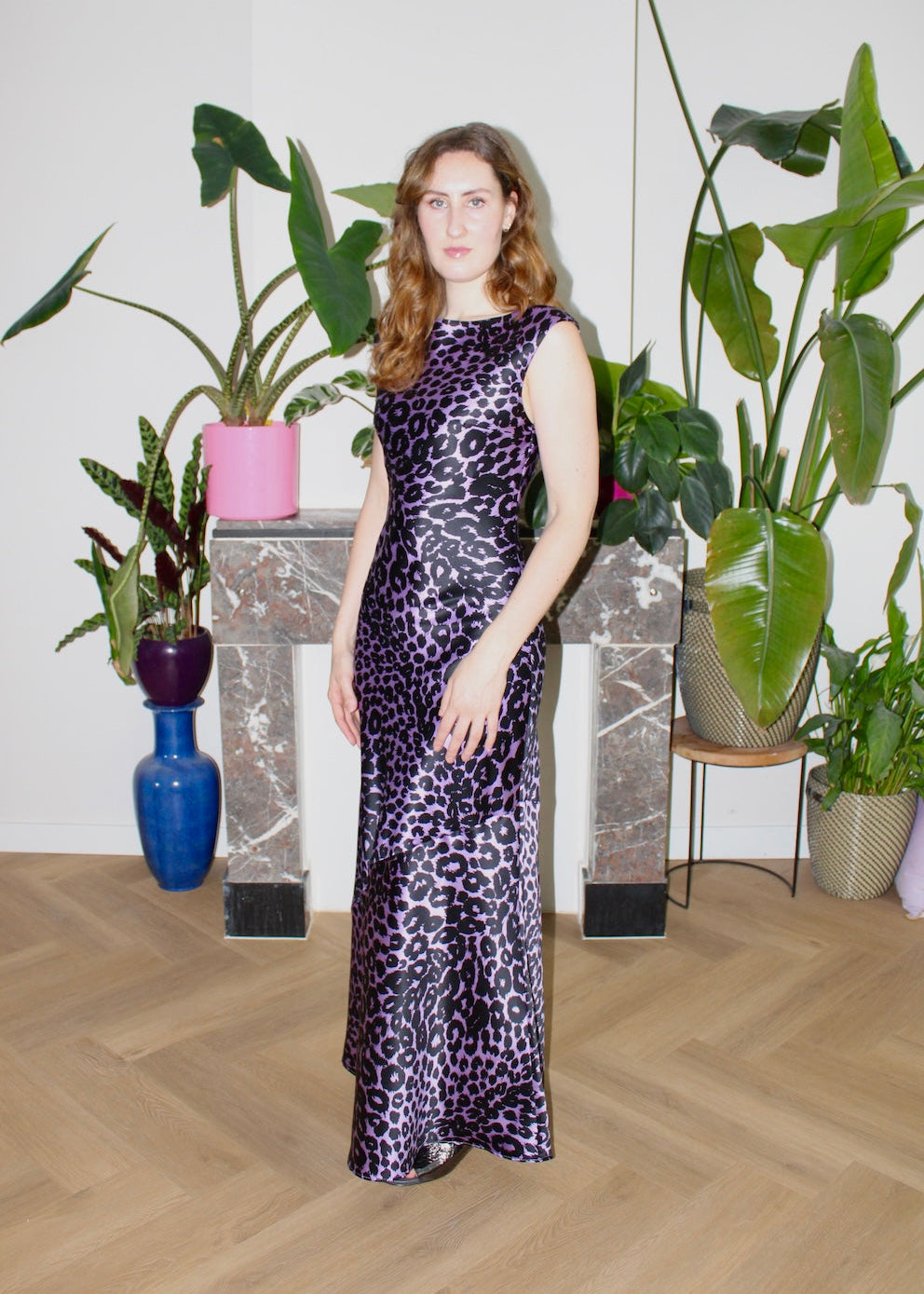 Natalie maxi dress lilac leopard silk