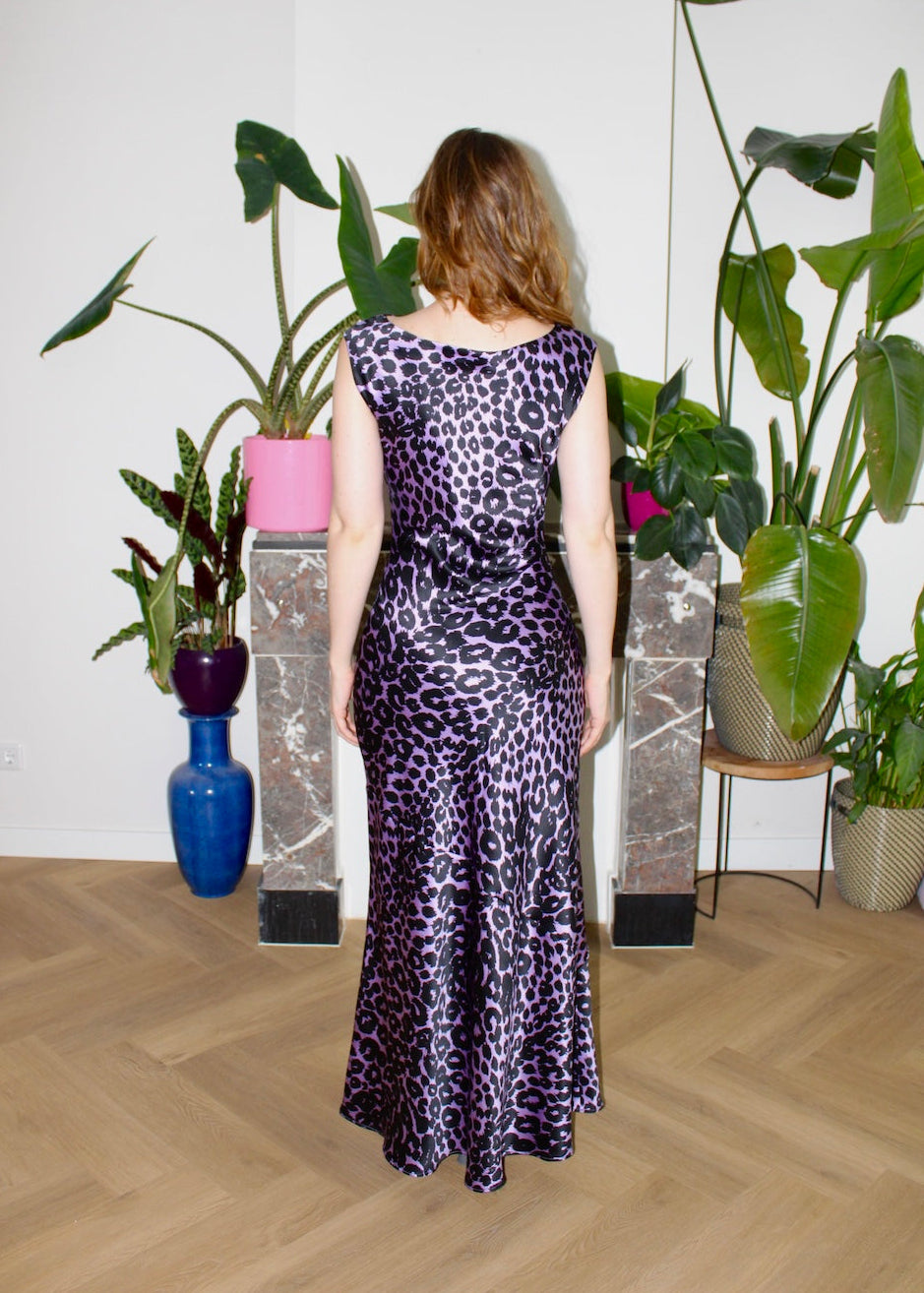 Natalie maxi dress lilac leopard silk
