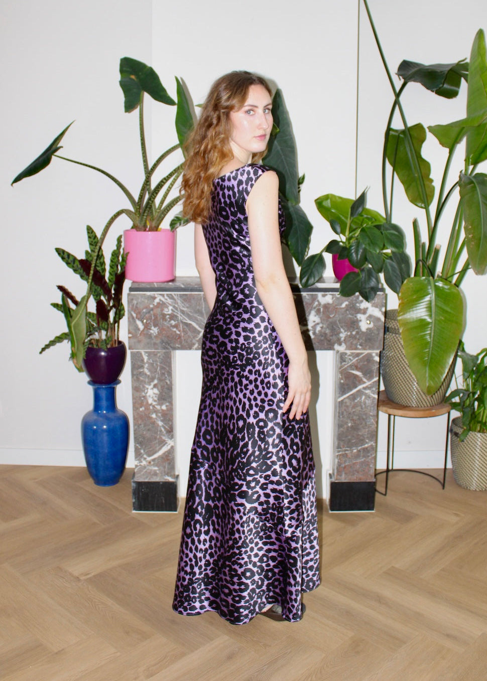 Natalie maxi dress lilac leopard silk