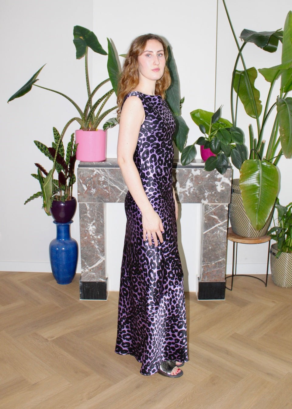 Natalie maxi dress lilac leopard silk