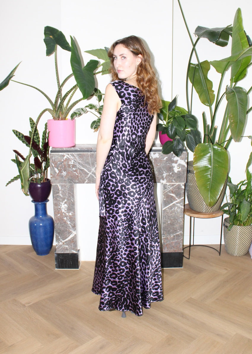 Natalie maxi dress lilac leopard silk