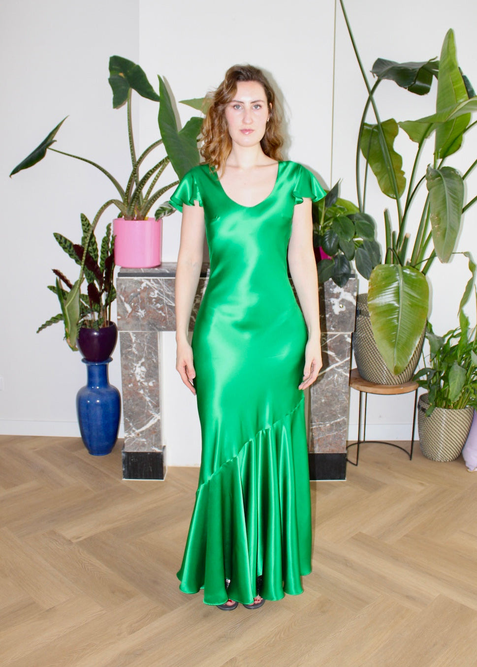 Sybil maxi dress green silk