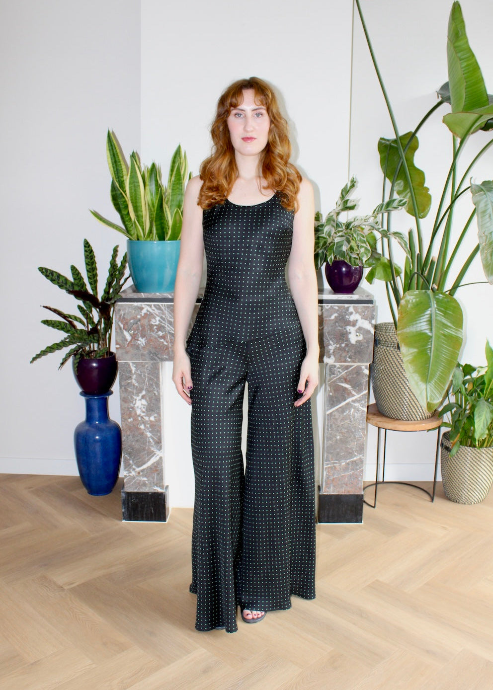 Vera top black and green polka dot