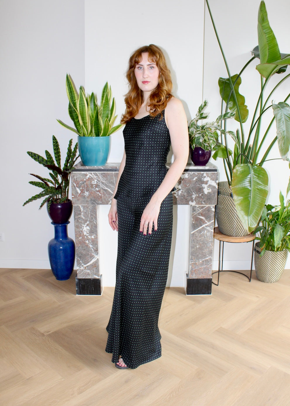 Vera top black and green polka dot