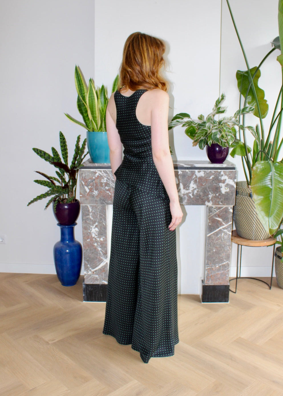 Vera top black and green polka dot