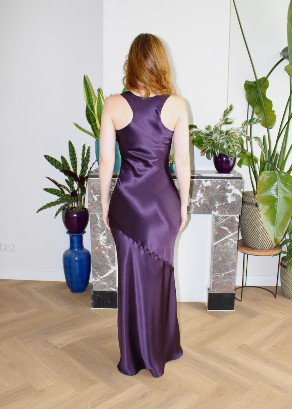 Mary maxi dress Aubergine purple silk