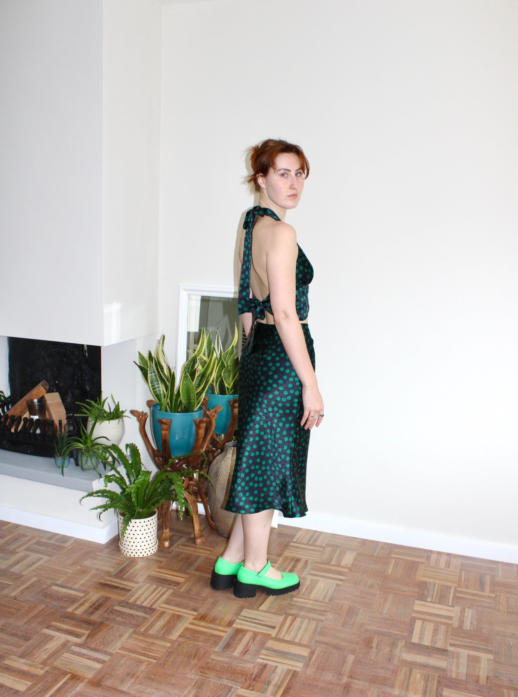 Sample - Dana top black and green polka dot