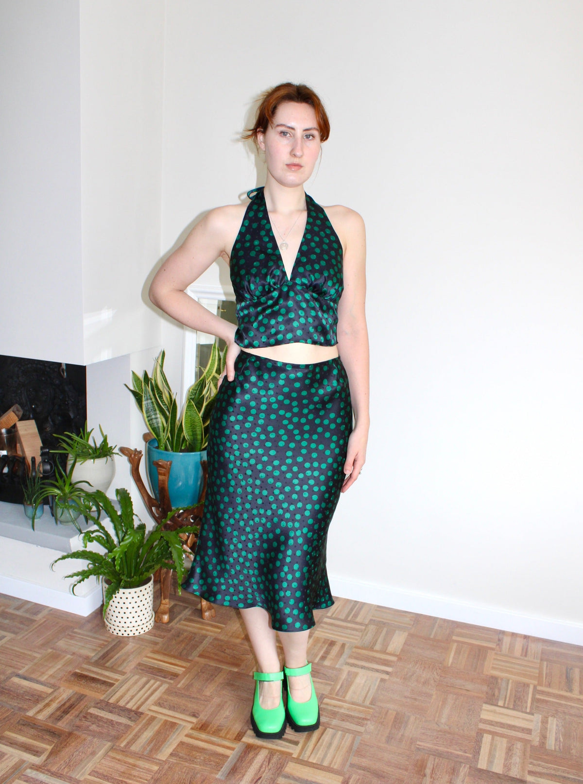 Sample - Dana top black and green polka dot