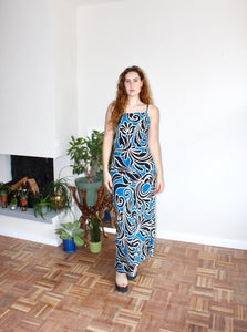 Camille maxi dress blue print viscose