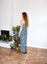 Load image into Gallery viewer, Camille maxi dress blue print viscose
