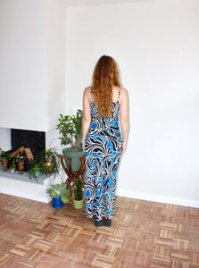 Camille maxi dress blue print viscose