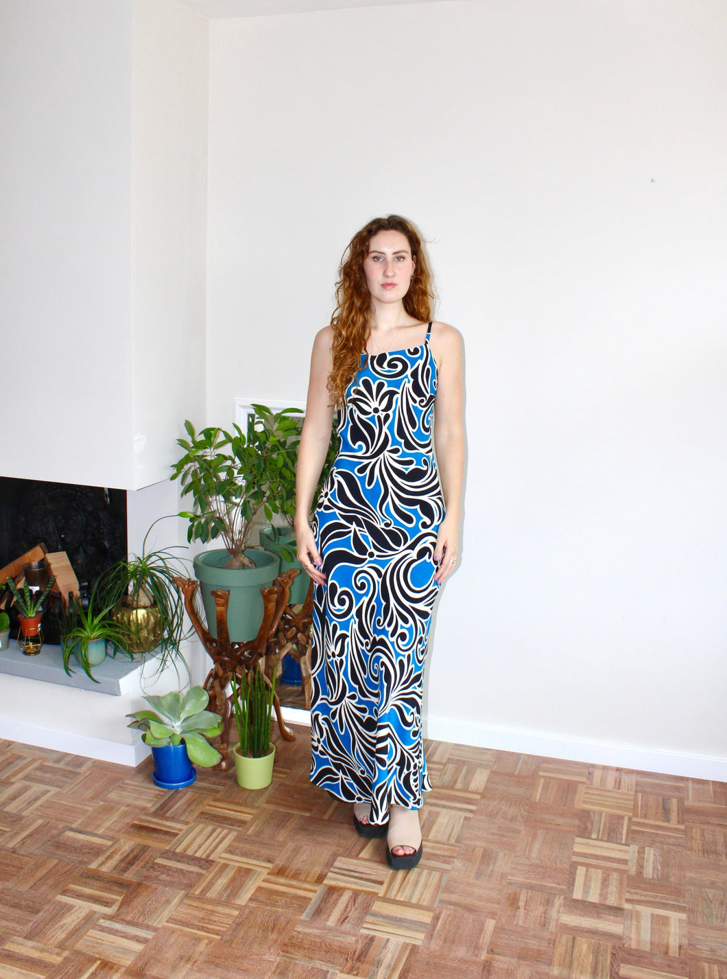 Camille maxi dress blue print viscose