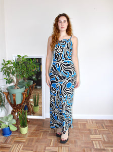 Camille maxi dress blue print viscose