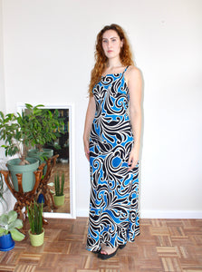 Camille maxi dress blue print viscose