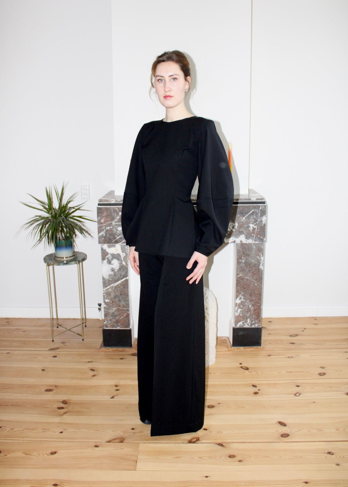 Amelia top black wool long barrel sleeves - Luci's Lemons