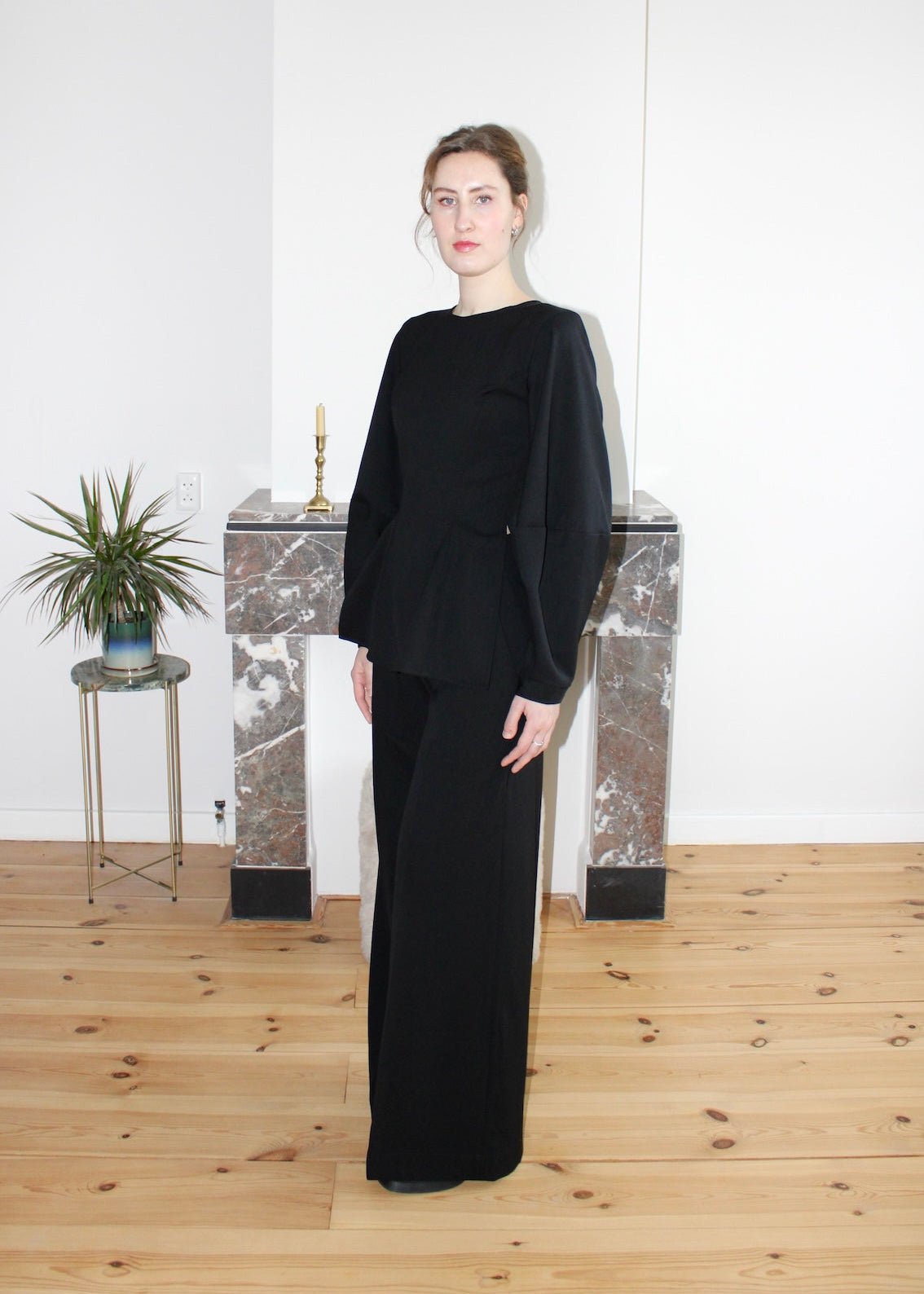 Amelia top black wool long barrel sleeves - Luci's Lemons