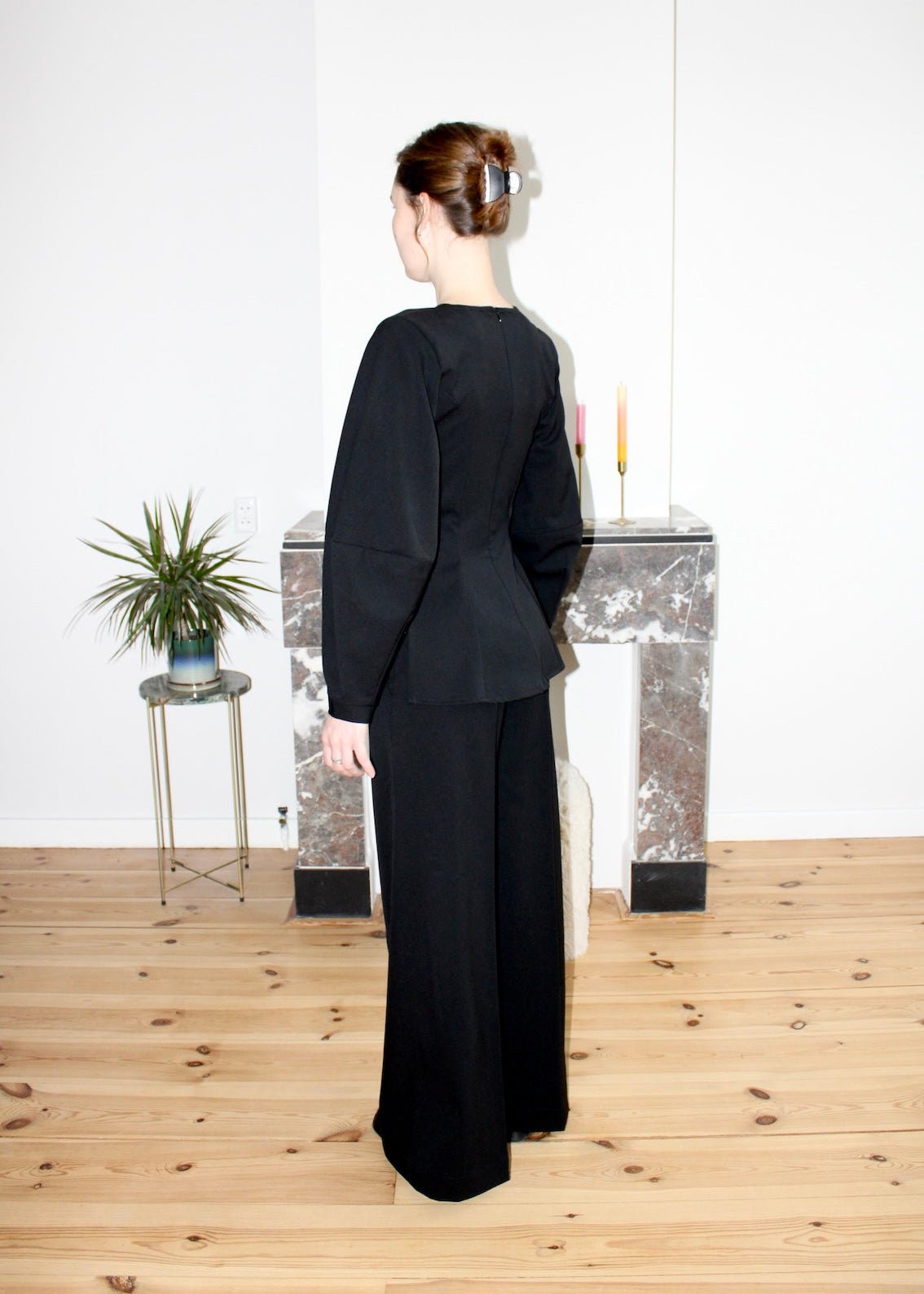 Amelia top black wool long barrel sleeves - Luci's Lemons