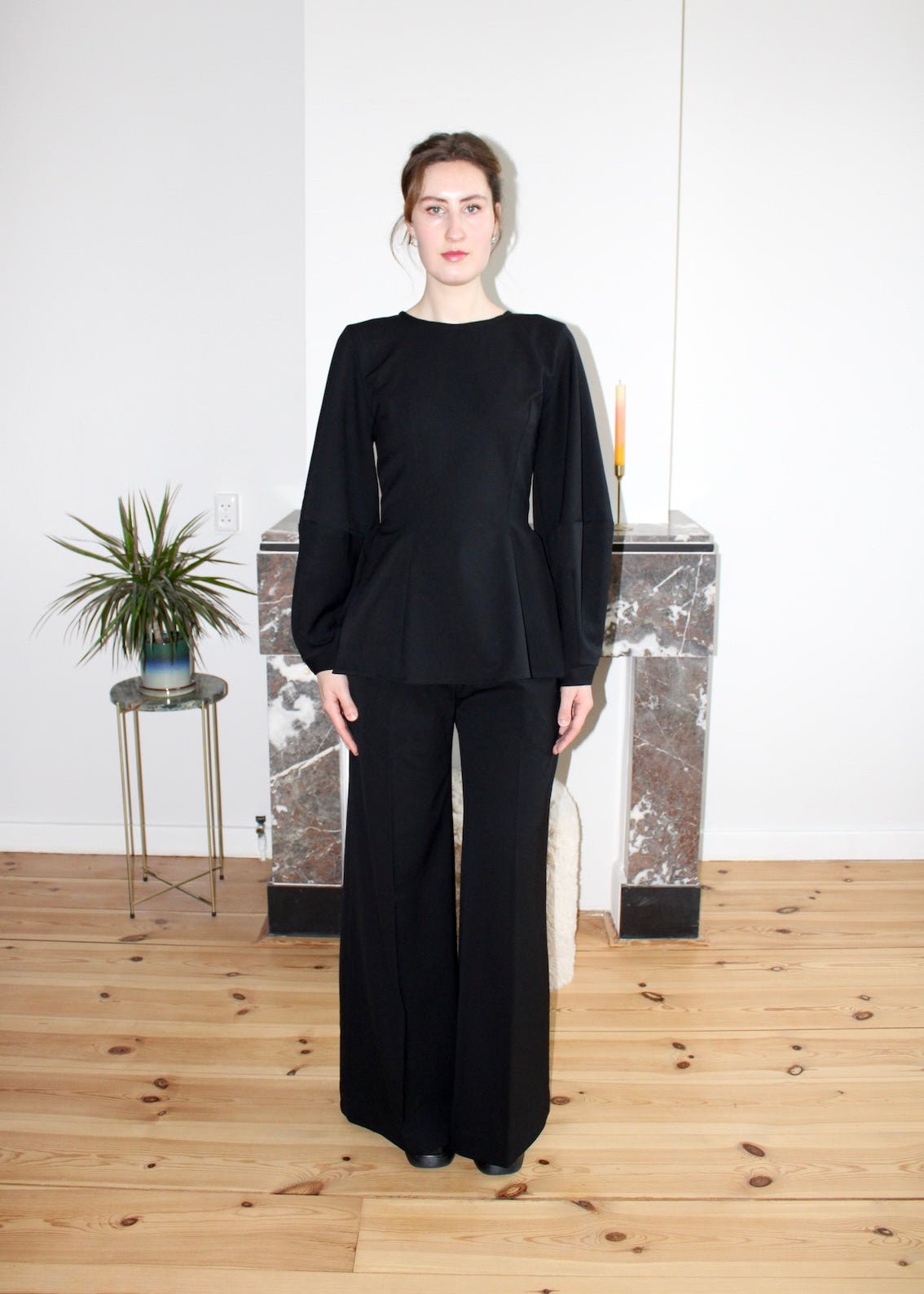 Amelia top black wool long barrel sleeves - Luci's Lemons