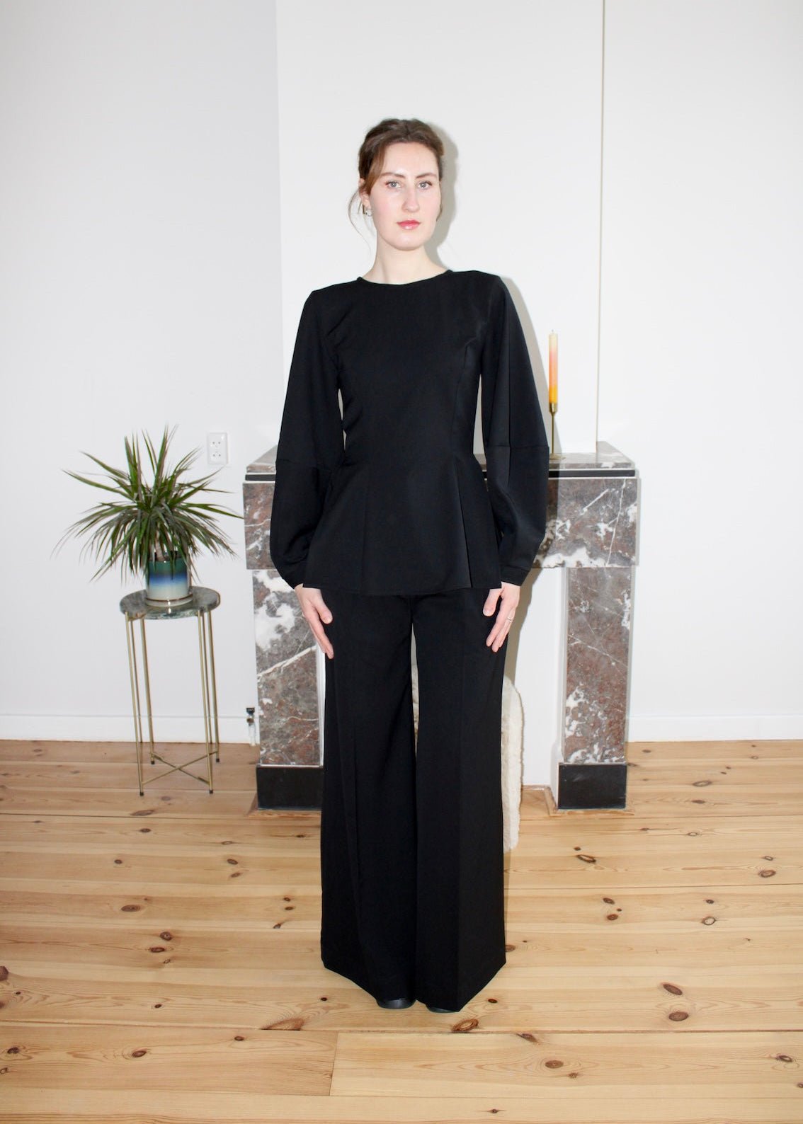 Amelia top black wool long barrel sleeves - Luci's Lemons