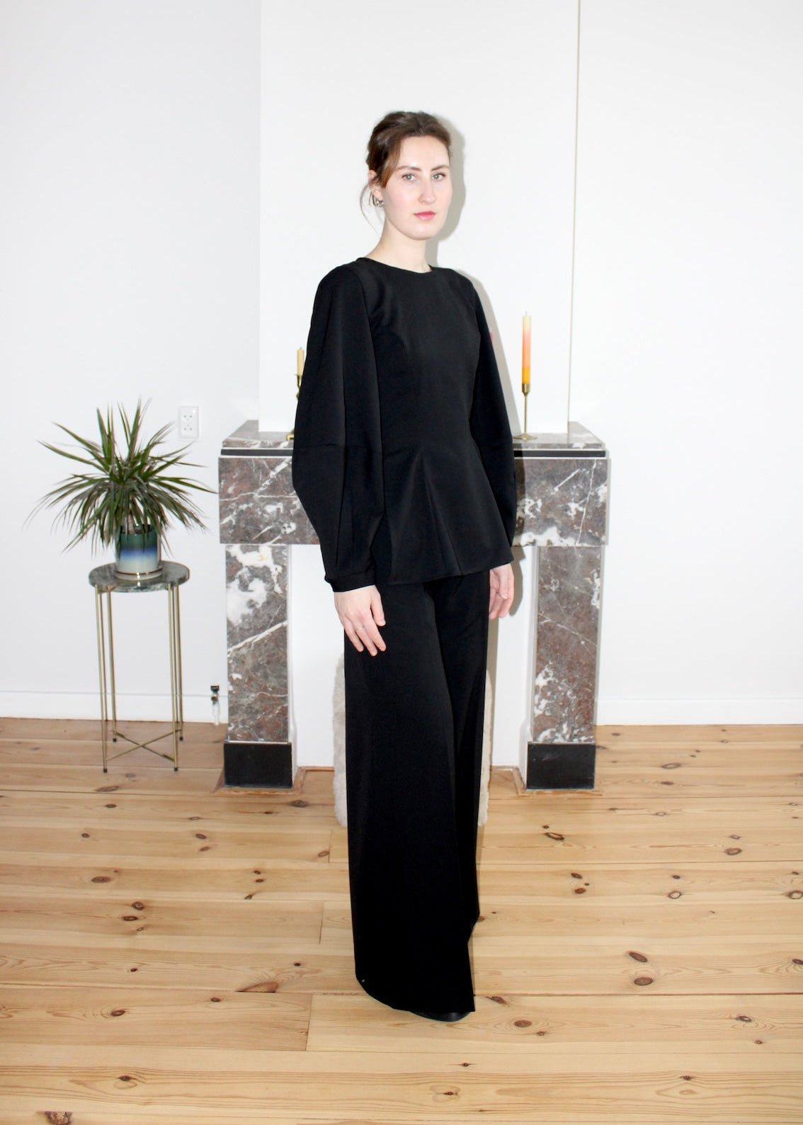 Amelia top black wool long barrel sleeves - Luci's Lemons