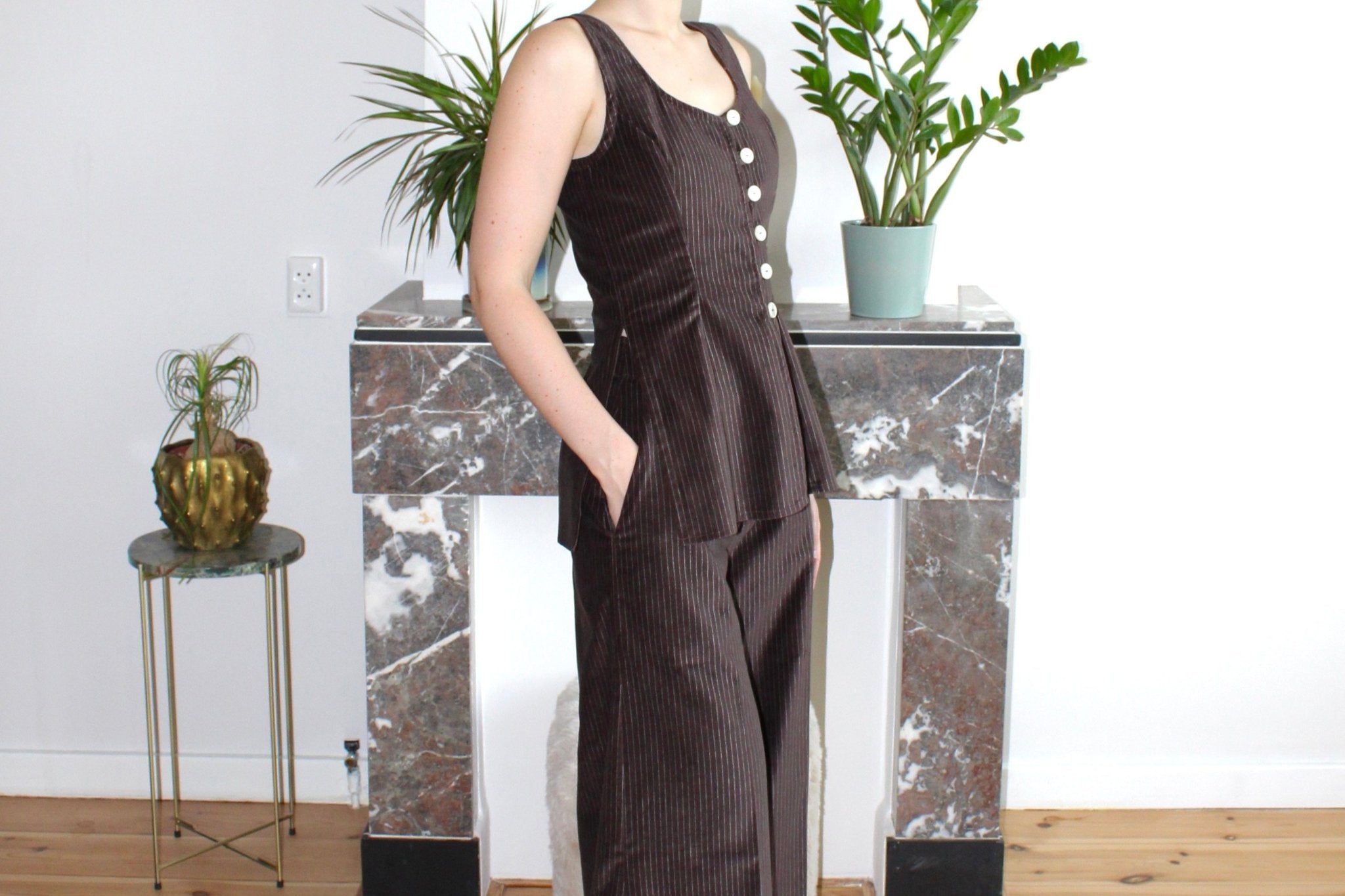 Amelia top brown stripe velvet with buttons - Luci's Lemons