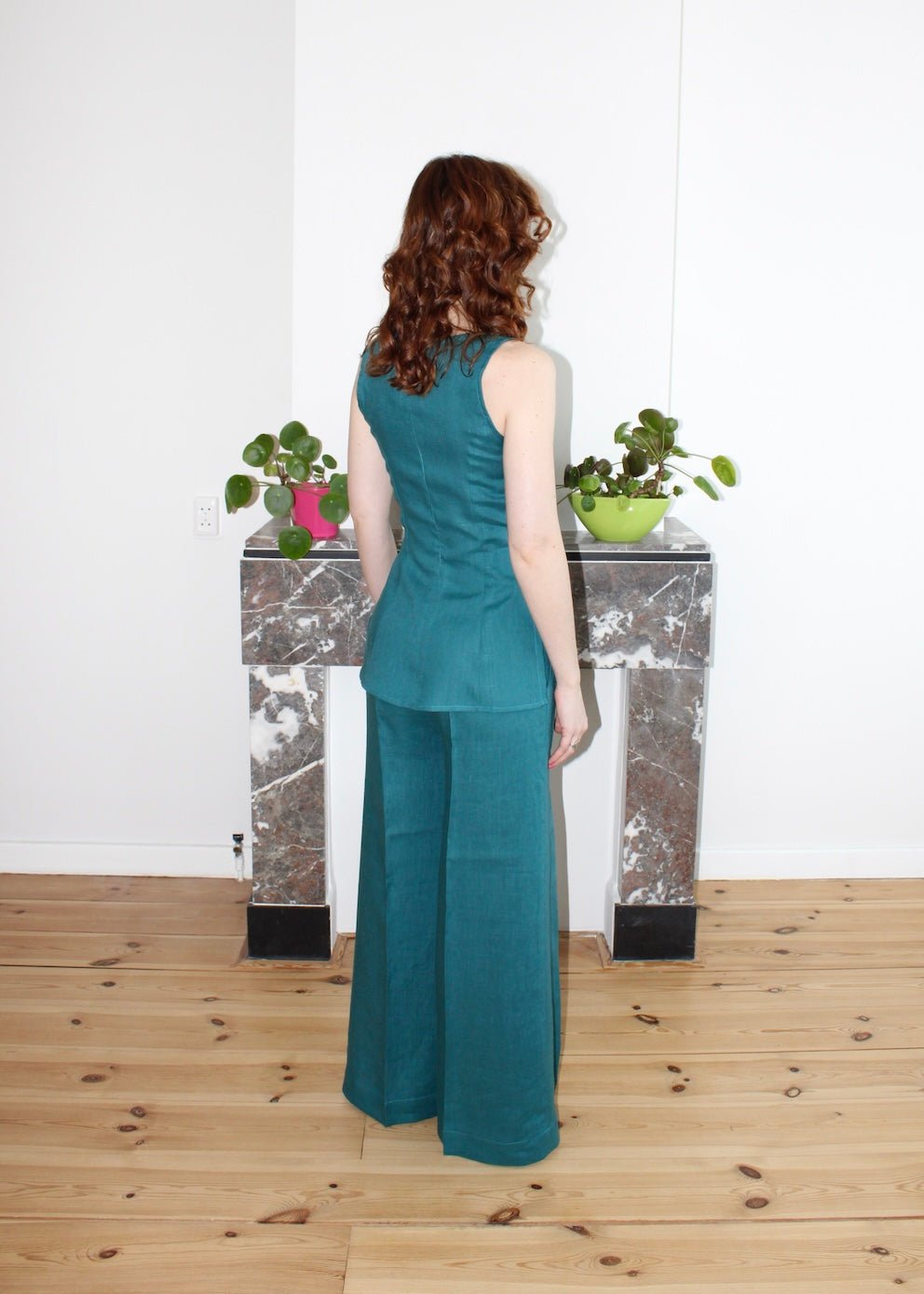 Amelia top deep turquoise linen - Luci's Lemons