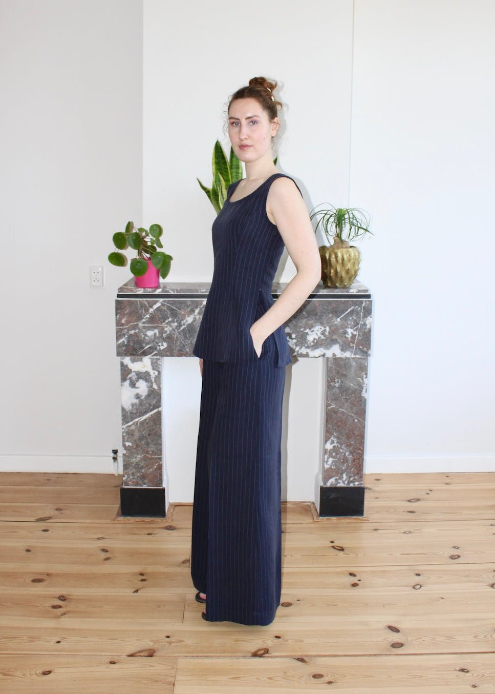 Amelia top navy pinstripe - Luci's Lemons