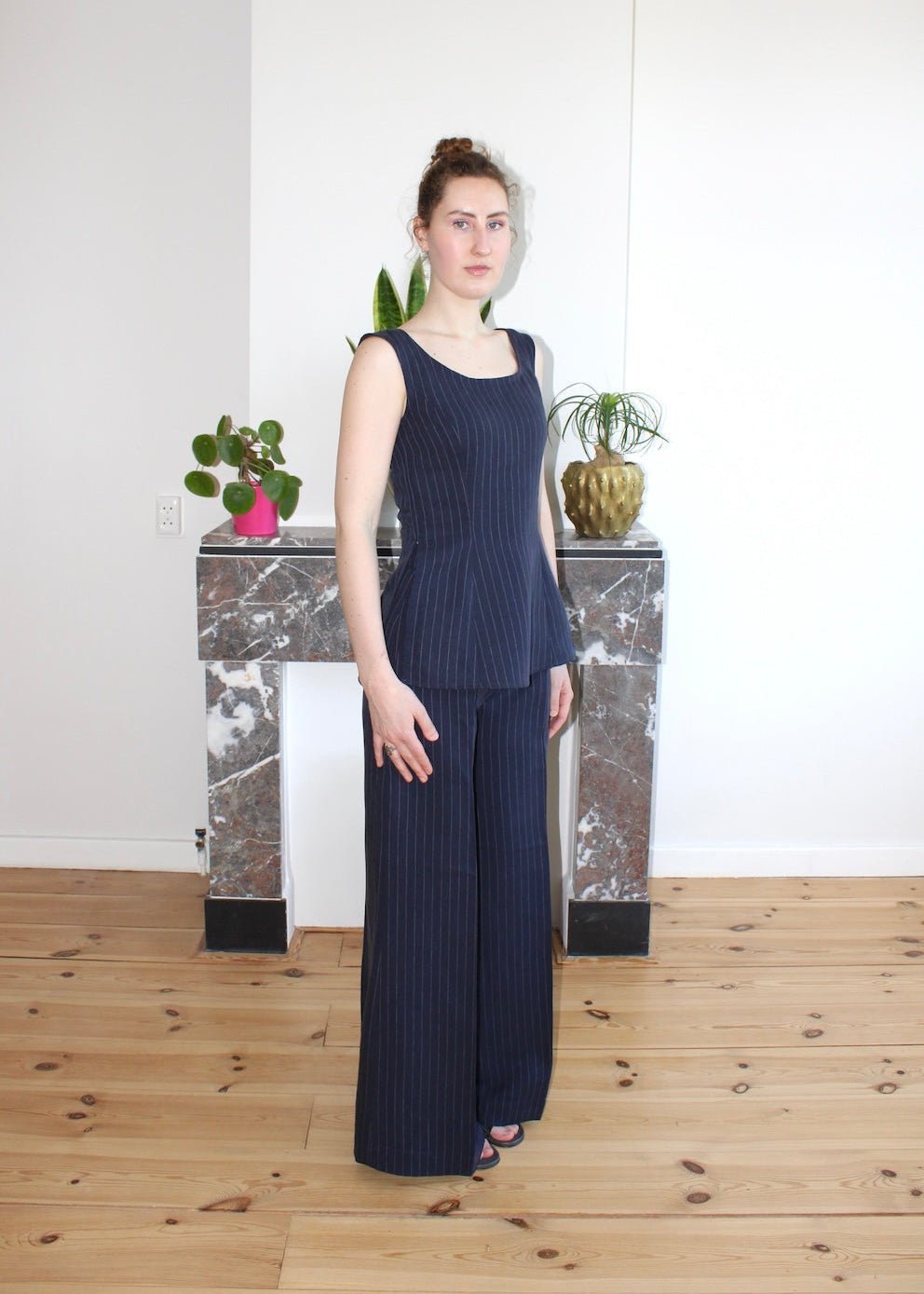 Amelia top navy pinstripe - Luci's Lemons