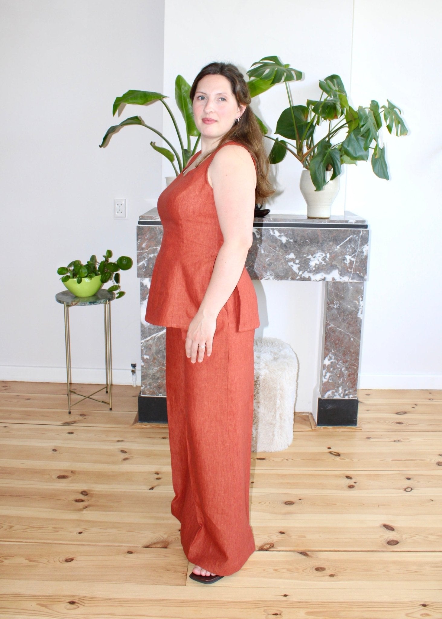 Amelia top rust orange linen - Luci's Lemons