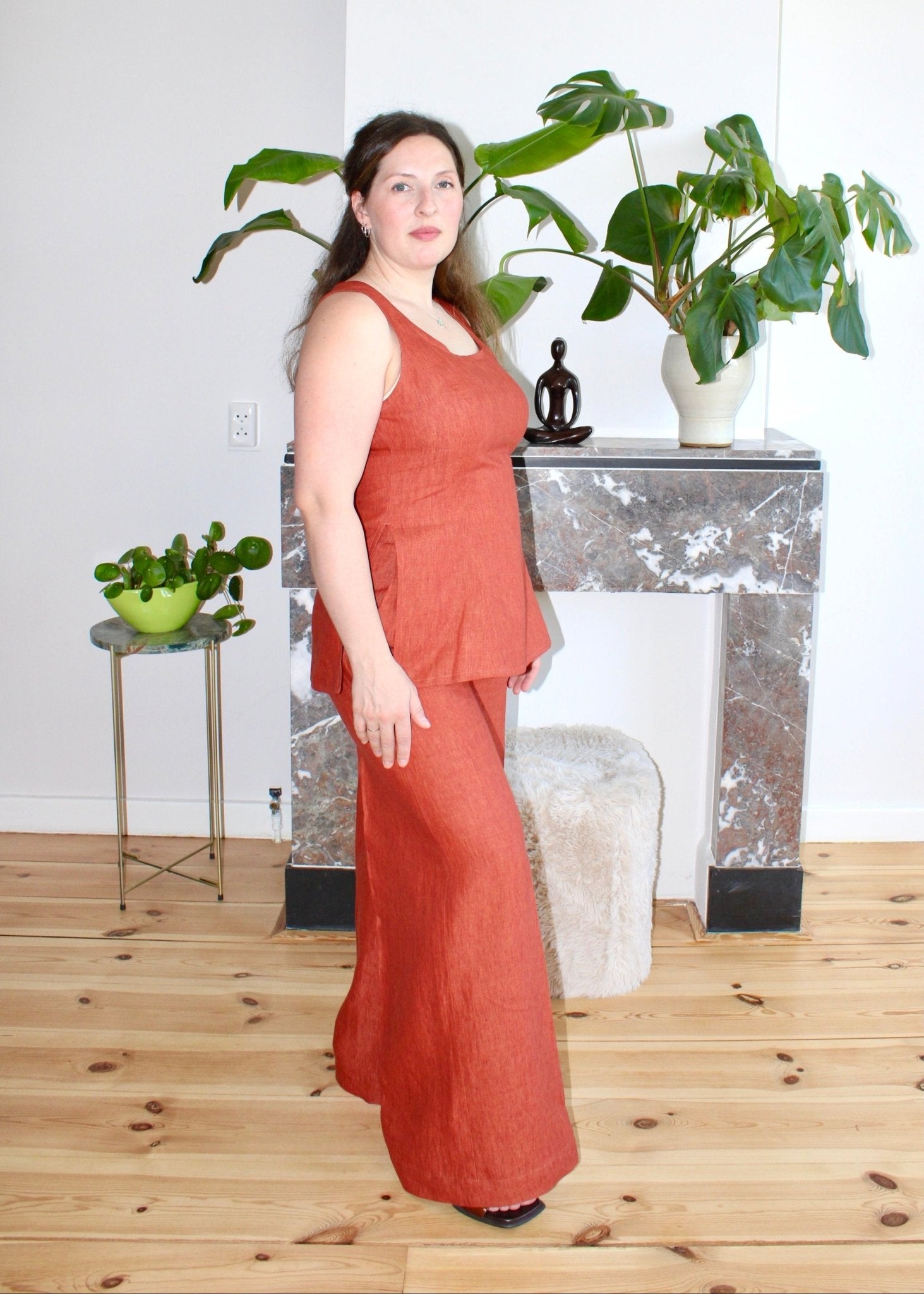 Amelia top rust orange linen - Luci's Lemons