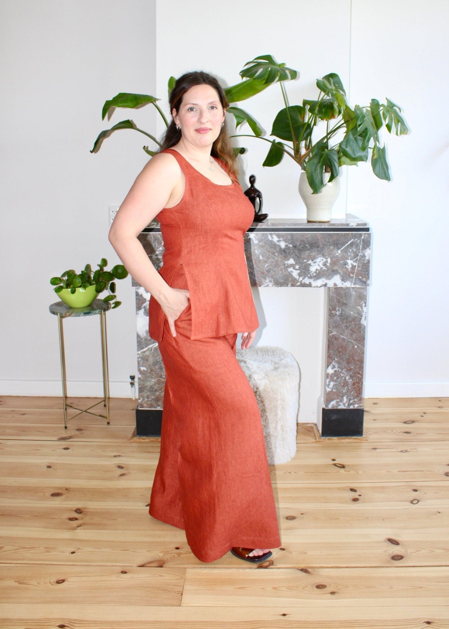 Amelia top rust orange linen - Luci's Lemons