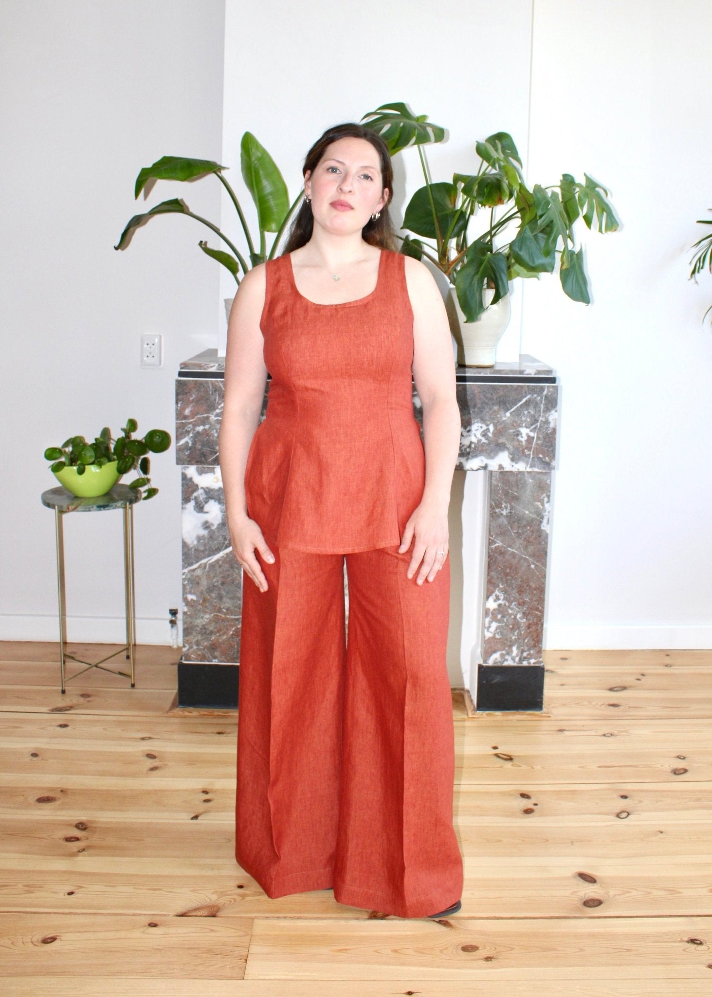 Amelia top rust orange linen - Luci's Lemons