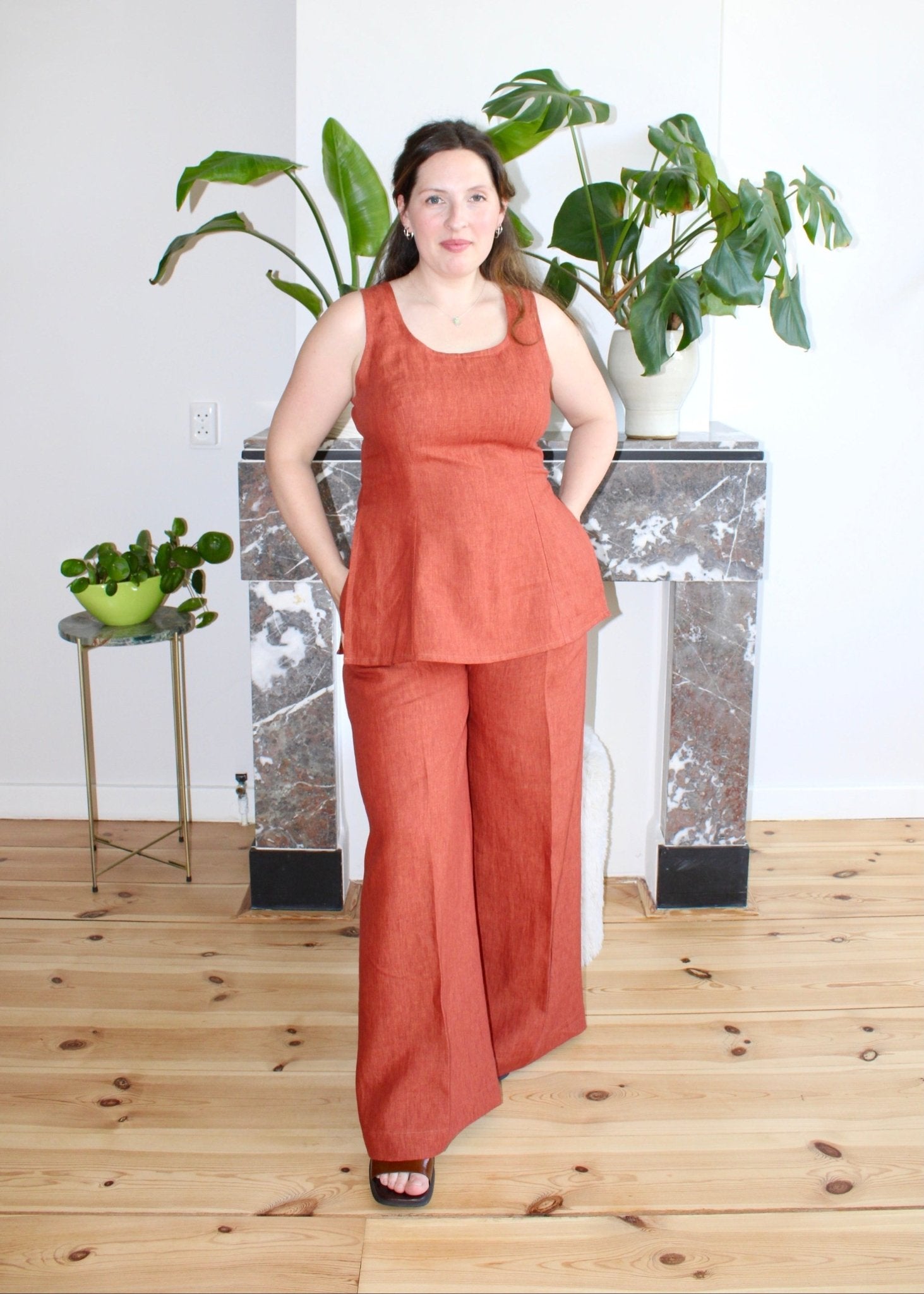 Amelia top rust orange linen - Luci's Lemons