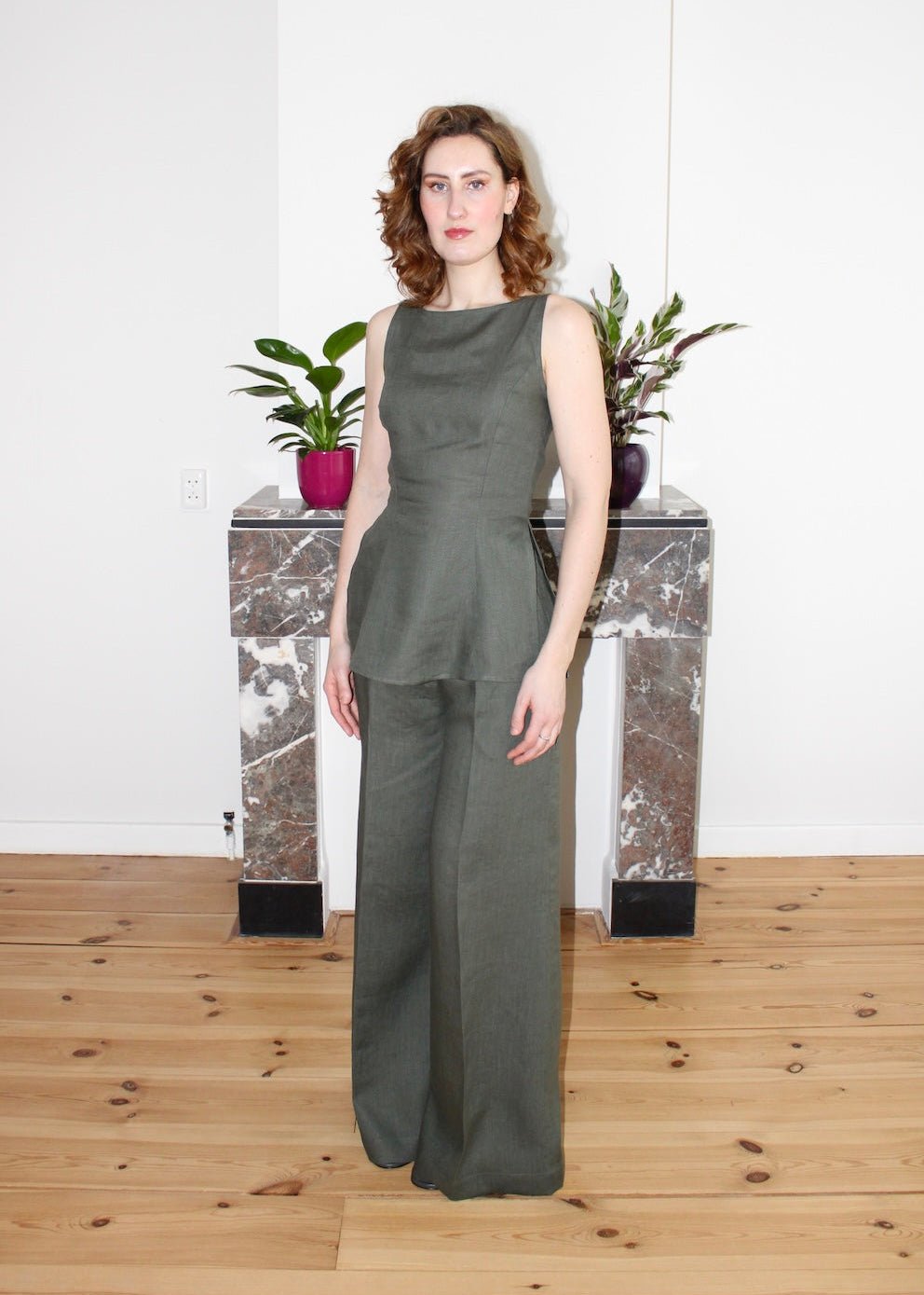 Amelia trousers agave green linen - Luci's Lemons