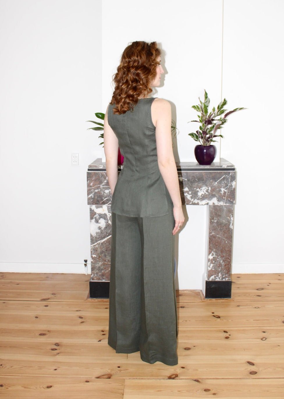 Amelia trousers agave green linen - Luci's Lemons